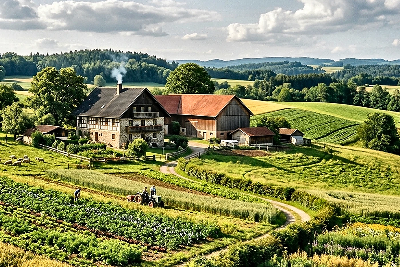 Landwirtschaftlicher Betrieb mit Flächen und Wirtschaftsgebäuden als Symbol für regionale Agrarimmobilien